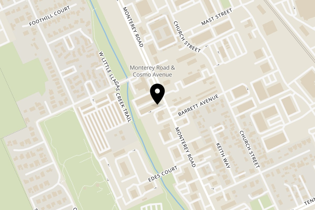 Map showing the location of Parktown Pizza Morgan Hill on 16375 Monterey Rd suite o in Morgan Hill