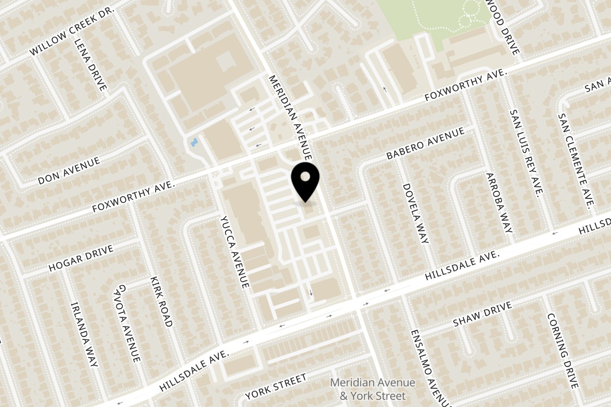 Map showing the location of Parktown Pizza San Jose on 3039 Meridian Ave in San Jose